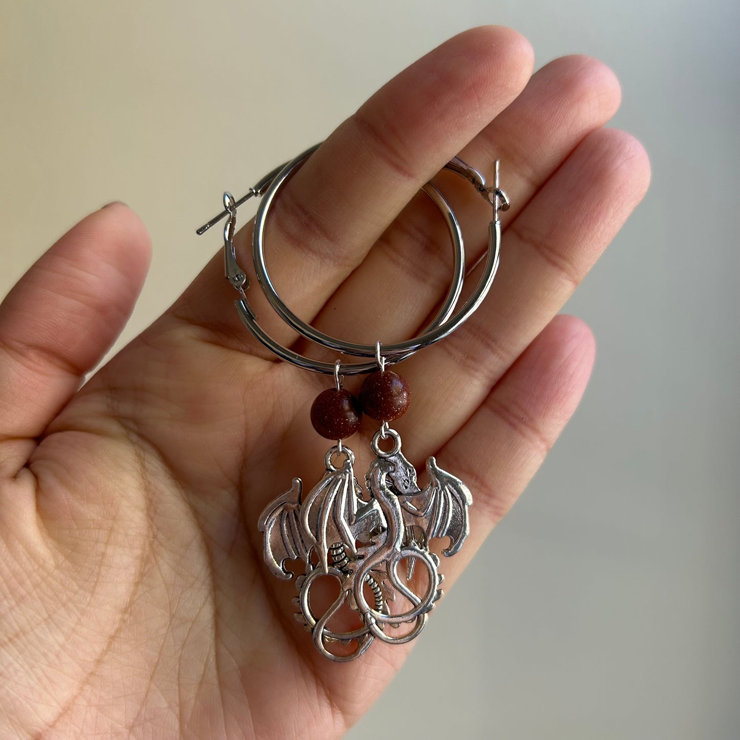 Goldstone Dragon Hoop Earrings