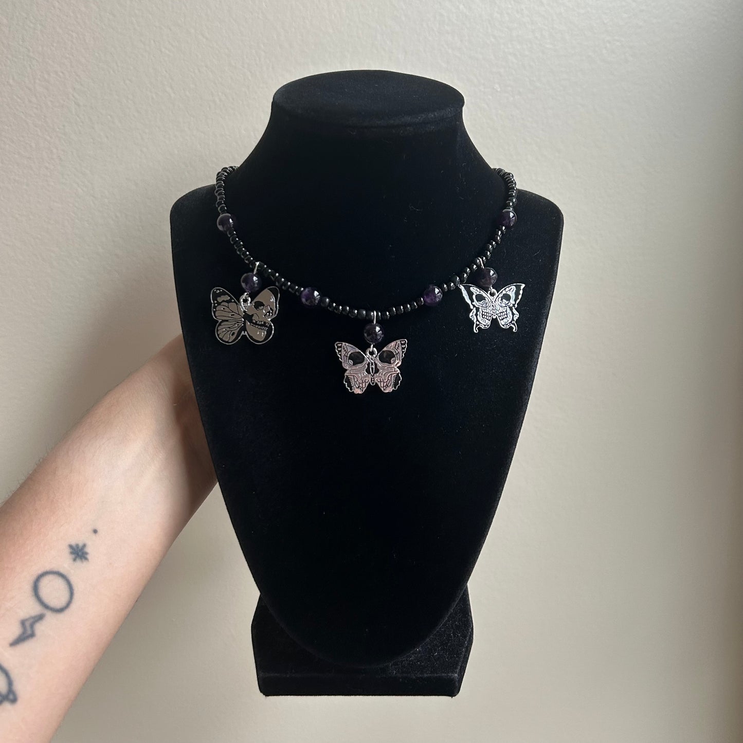 Gothic Butterfly Beaded Necklace