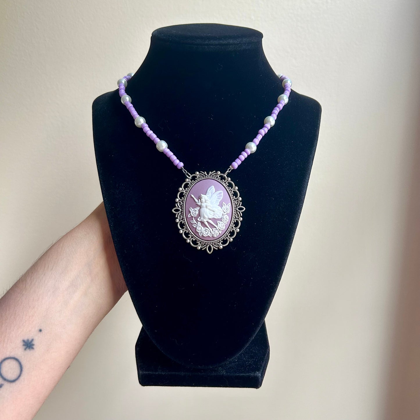 Lavender Fairy Cameo Beaded Necklace