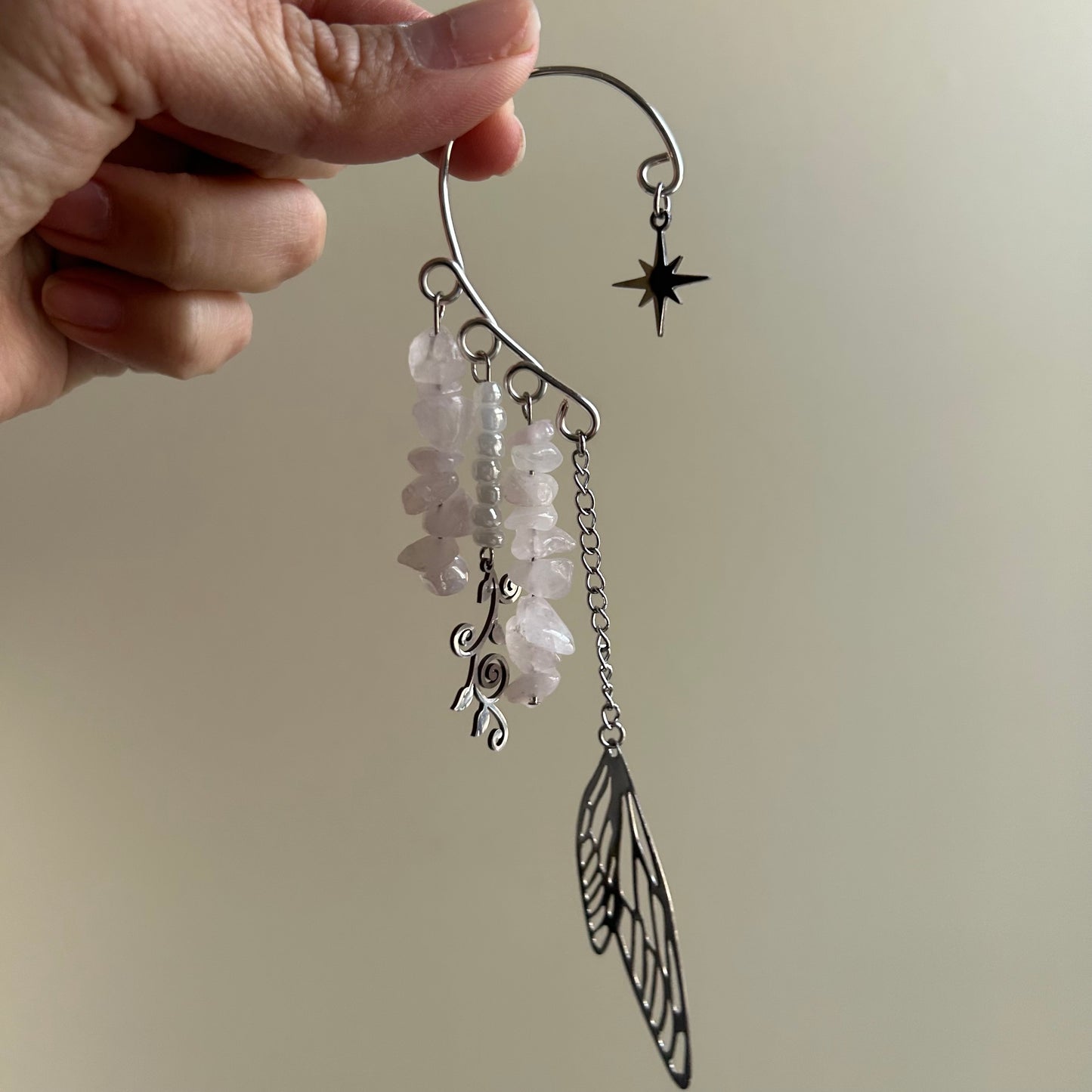 Rose Quartz Butterfly Wing Ear Cuffs