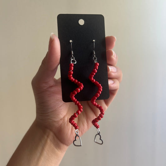 Red Heart Curly Earrings