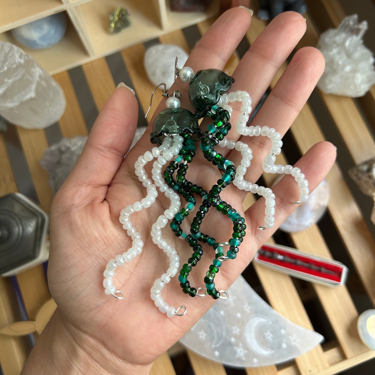 Seafoam Jellyfish Beaded Earrings