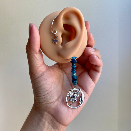 Blue Apatite Fairy Moon Ear Cuffs