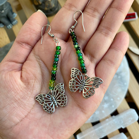 Green Butterfly Beaded Earrings