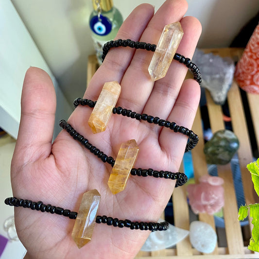 Rutilated Quartz Point Beaded Choker