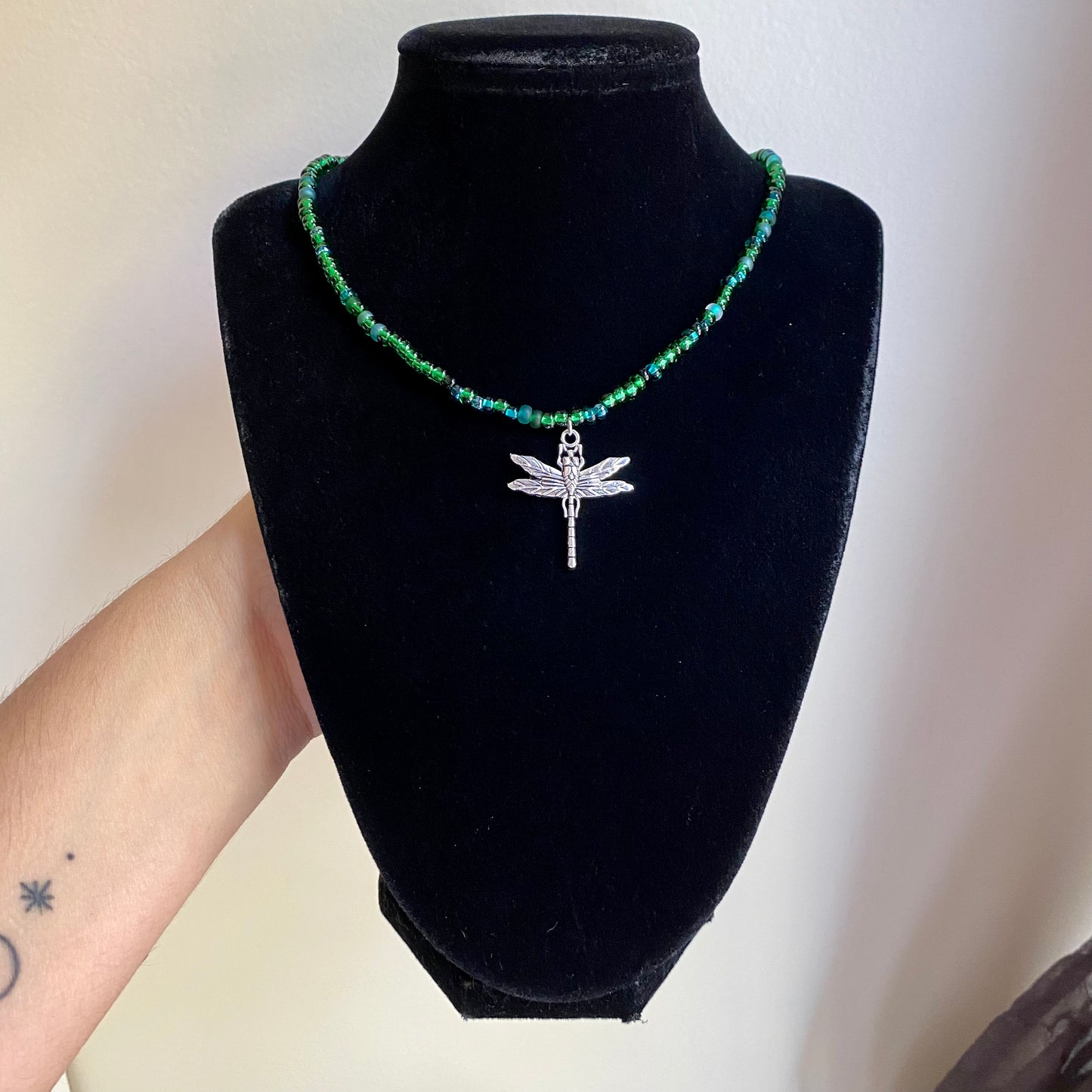 Green Dragonfly Beaded Necklace