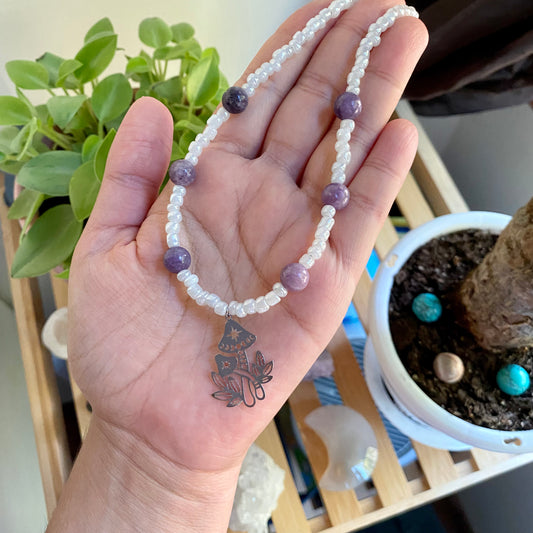 Moon Shroom Beaded Necklace