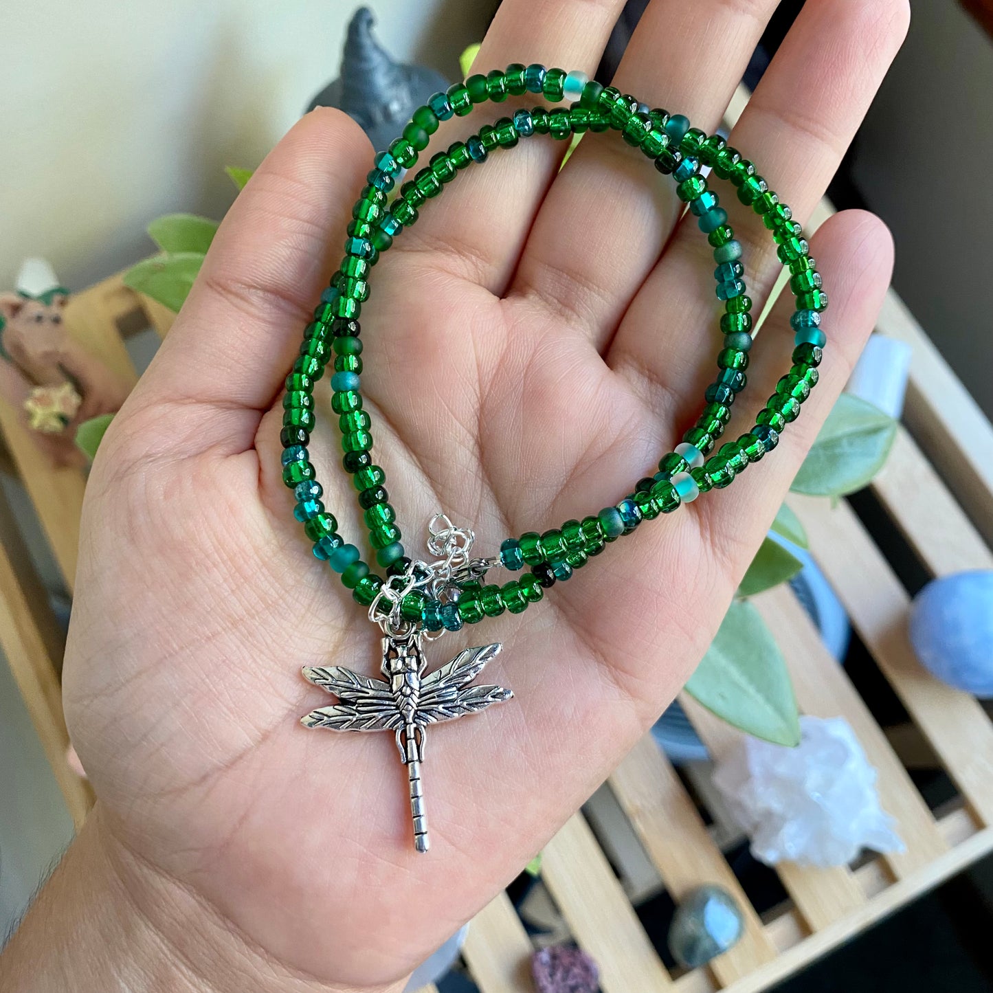 Green Dragonfly Beaded Necklace