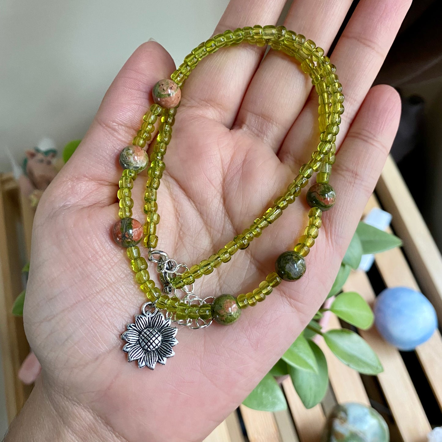 Unakite Sunflower Beaded Necklace