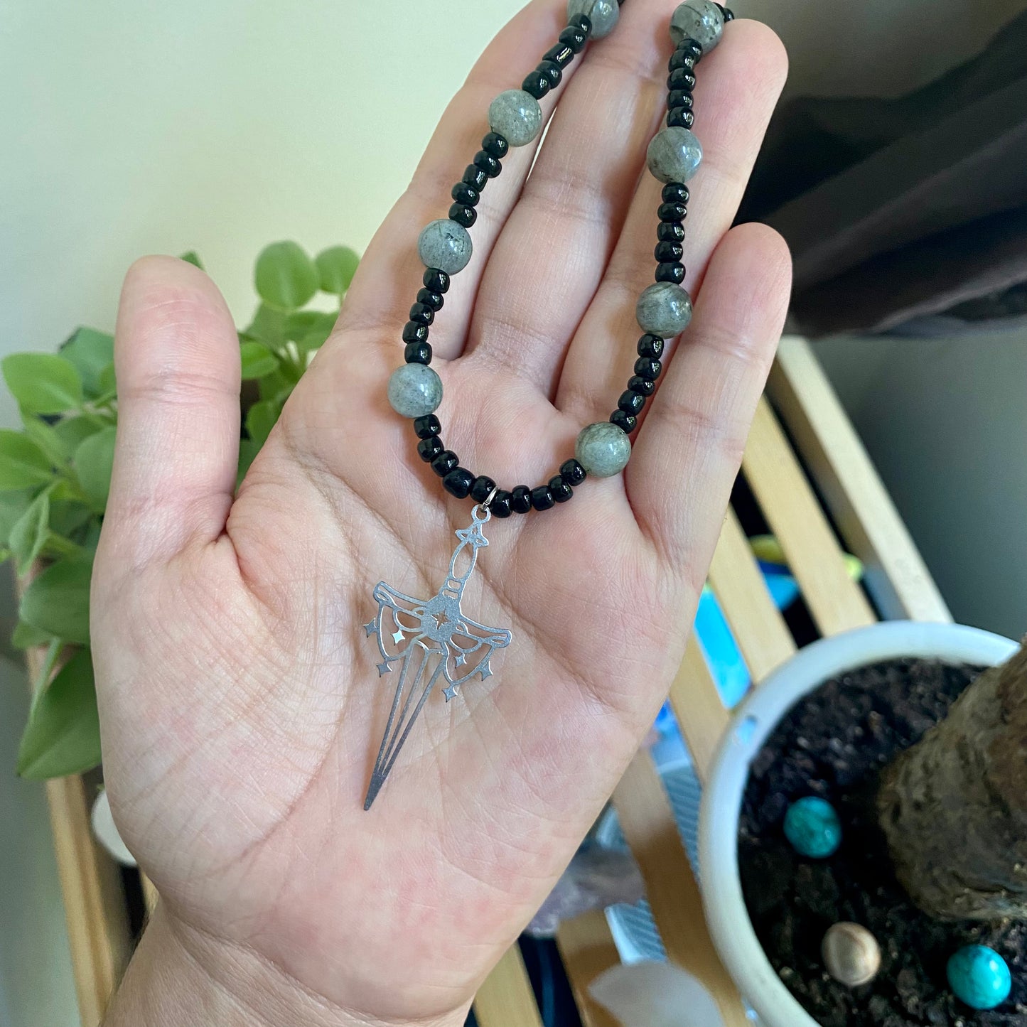 Labradorite Sword Beaded Necklace