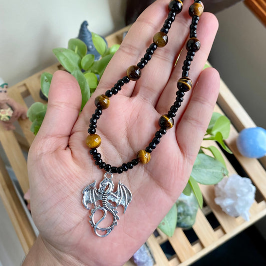 Tigers Eye Dragon Beaded Necklace